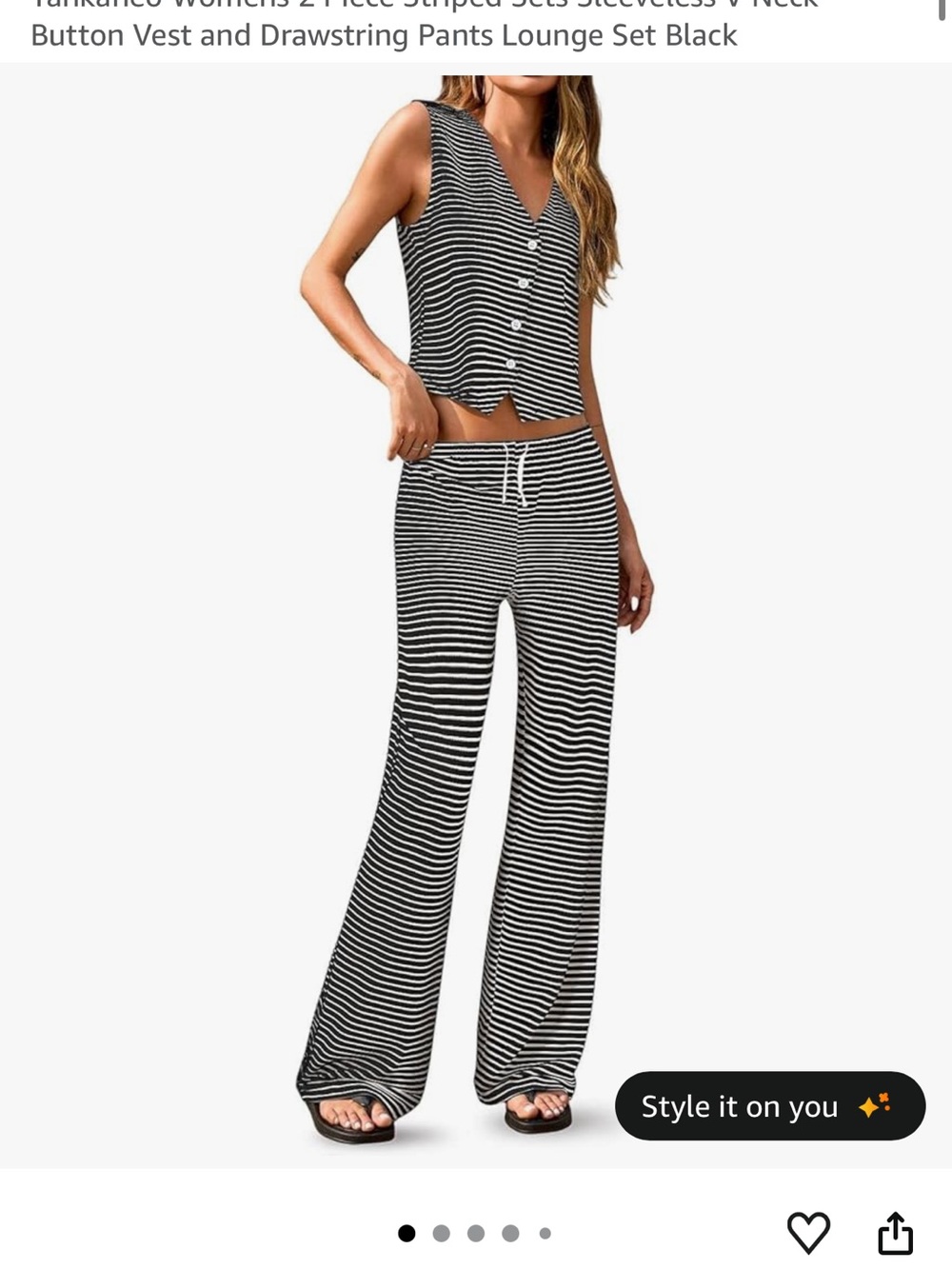 Striped Black & White Vest and Pants Set - Picture 4 of 14